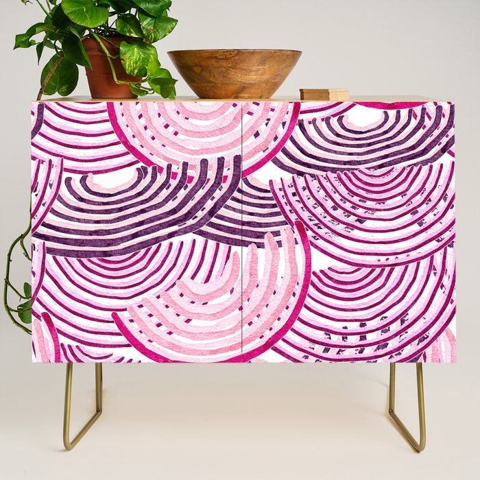 Large Scale Magenta Pink Modern Eclectic Playful Red Onion Slices in Watercolor Credenza Gallery Image 1