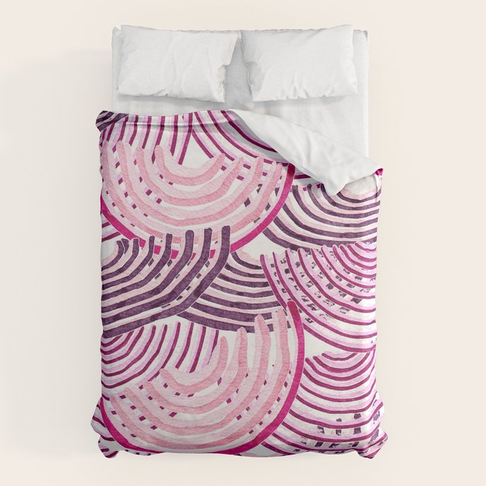 Large Scale Magenta Pink Modern Eclectic Playful Red Onion Slices in Watercolor Duvet Cover Gallery Image 6