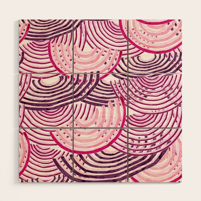 Large Scale Magenta Pink Modern Eclectic Playful Red Onion Slices in Watercolor Wood Wall Art Gallery Image 1