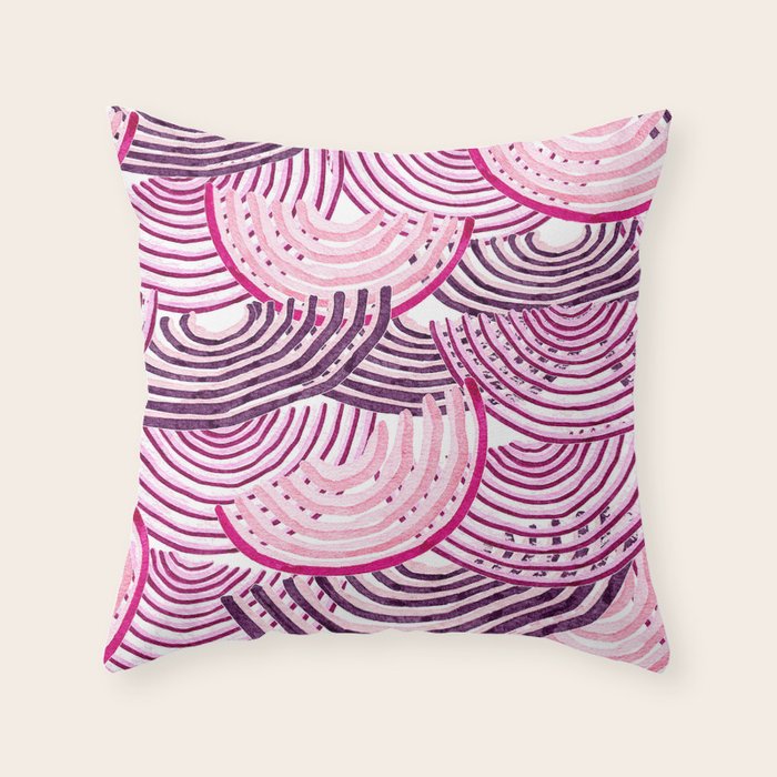 Large Scale Magenta Pink Modern Eclectic Playful Red Onion Slices in Watercolor Throw Pillow Gallery Image 6
