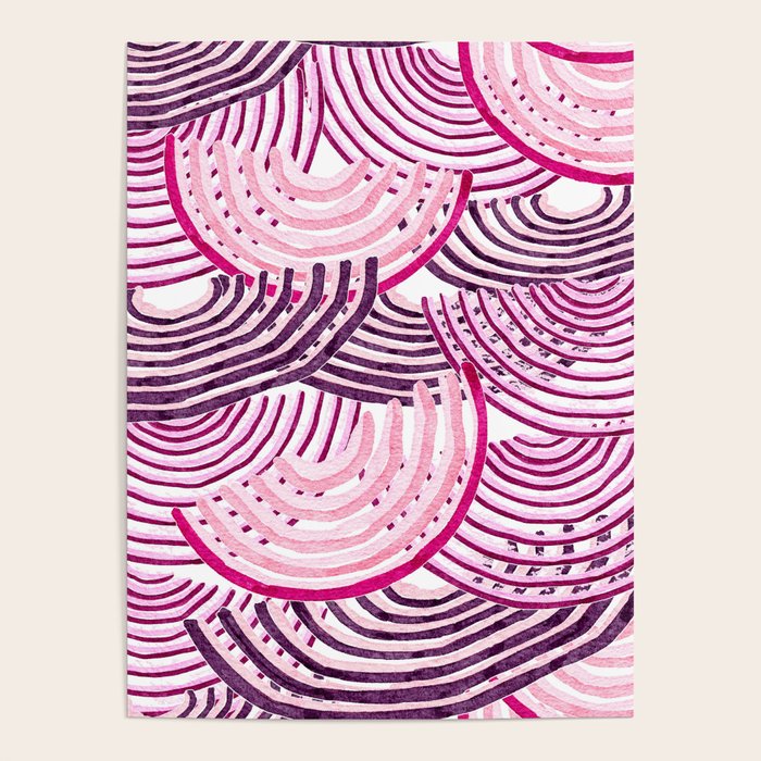 Large Scale Magenta Pink Modern Eclectic Playful Red Onion Slices in Watercolor Poster Gallery Image 4