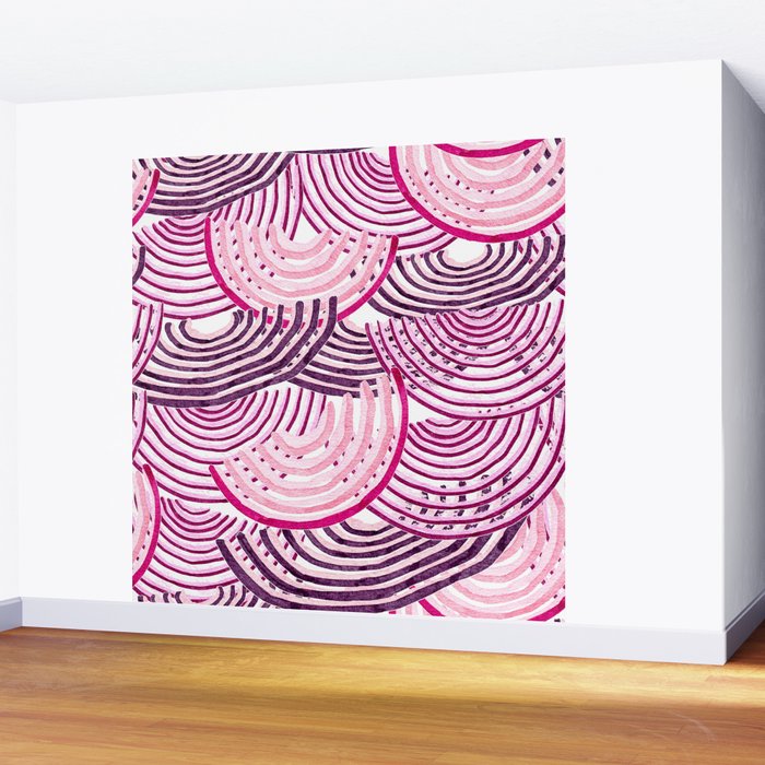 Large Scale Magenta Pink Modern Eclectic Playful Red Onion Slices in Watercolor Wall Mural Gallery Image 2