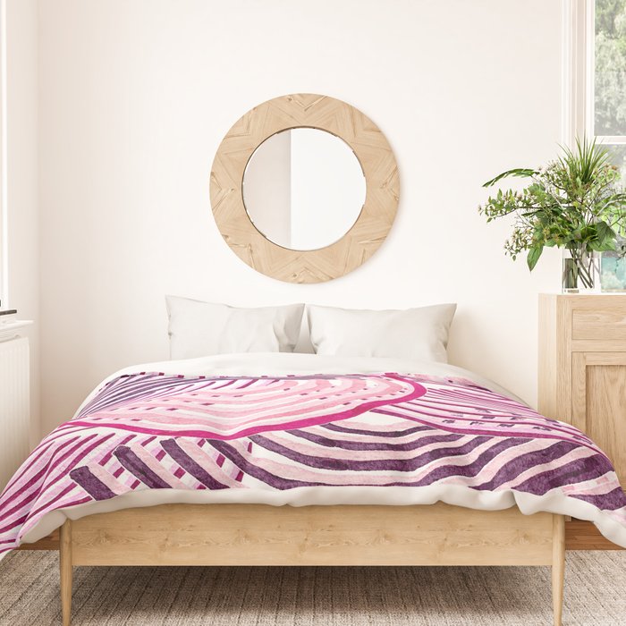 Large Scale Magenta Pink Modern Eclectic Playful Red Onion Slices in Watercolor Duvet Cover Gallery Image 3