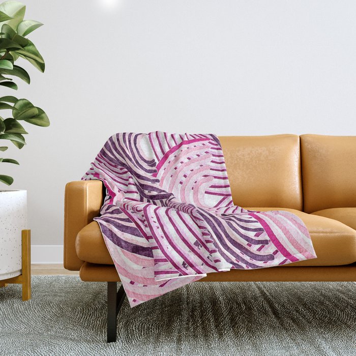 Large Scale Magenta Pink Modern Eclectic Playful Red Onion Slices in Watercolor Throw Blanket Gallery Image 1