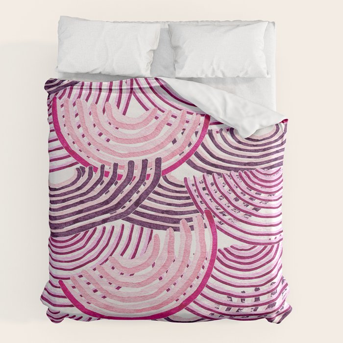 Large Scale Magenta Pink Modern Eclectic Playful Red Onion Slices in Watercolor Duvet Cover Gallery Image 2