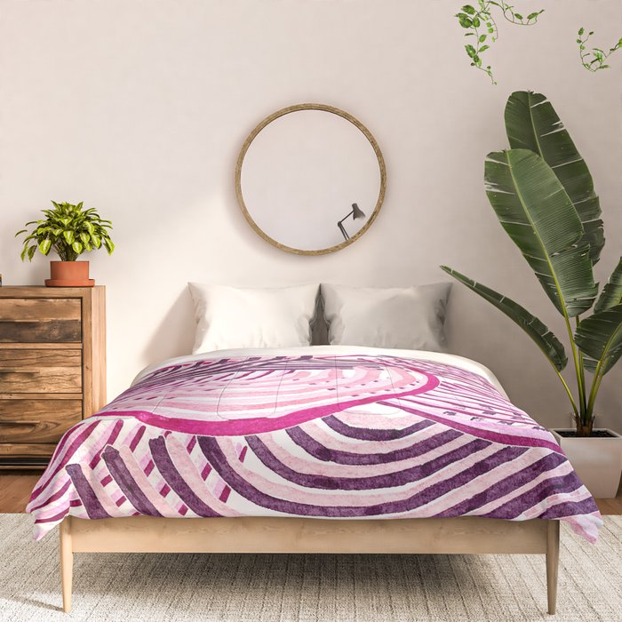 Large Scale Magenta Pink Modern Eclectic Playful Red Onion Slices in Watercolor Comforter Gallery Image 3