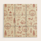 Christmas Toile // Vintage Red Wood Wall Art Gallery Image 1