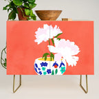 The Flowerpot, Floral Nature Watercolor Painting, Eclectic Bohemian Blossom Plants, Maximalism Contemporary Boho Credenza Gallery Image 1