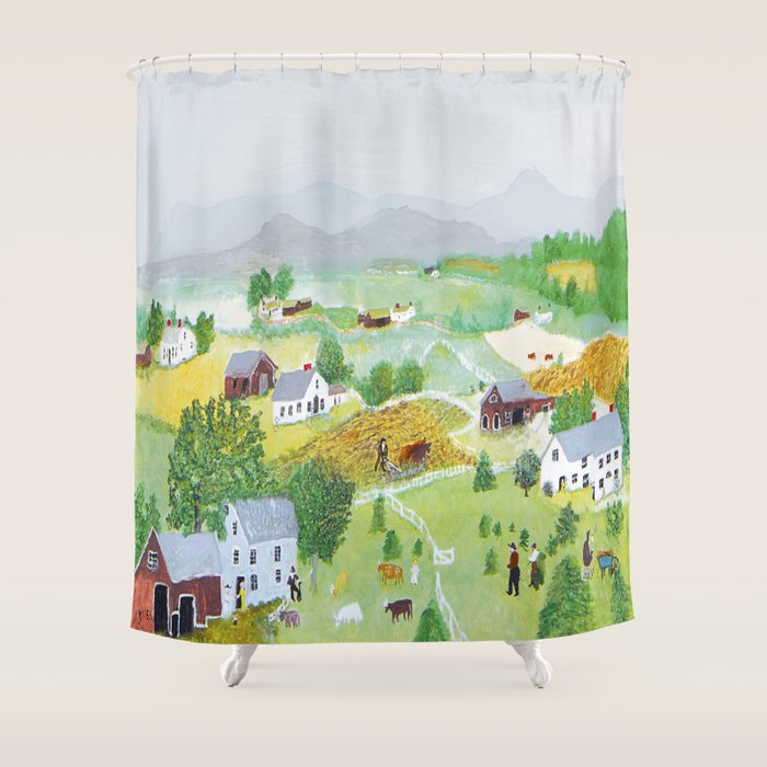 Anna Mary Robertson 'Grandma' Moses Mountains American Folk Art Shower Curtain Gallery Image 1