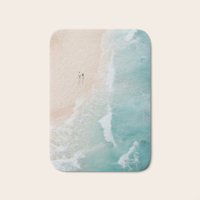 Couple on the Pastel Shore - Aerial Coastal Print Bath Mat Gallery Image 1