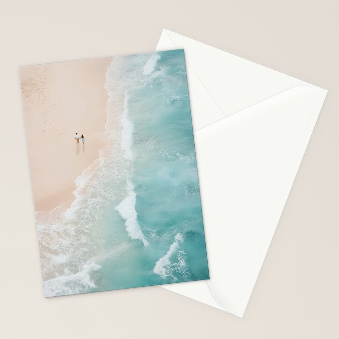 Couple on the Pastel Shore - Aerial Coastal Print Stationery Card Gallery Image 2