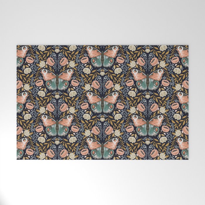 William Morris Inspired Butterfly Pattern - Midnight Garden Welcome Mat Gallery Image 1