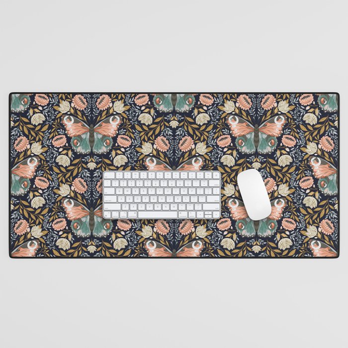 William Morris Inspired Butterfly Pattern - Midnight Garden Desk Mat Gallery Image 1
