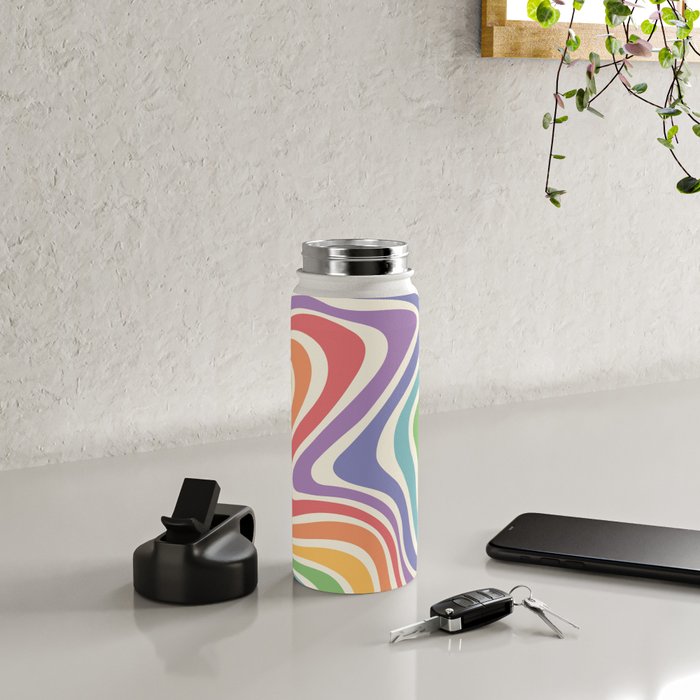 Colorful Rainbow Warp Swirl Lines I Water Bottle Gallery Image 4