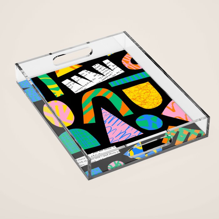 Modern abstract collage art shapes pattern  Acrylic Tray Gallery Image 1