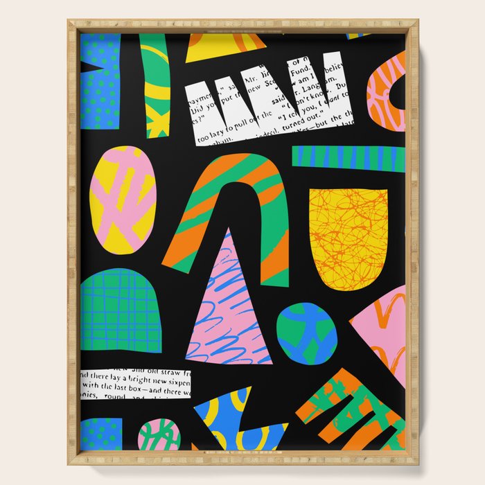 Modern abstract collage art shapes pattern  Serving Tray Gallery Image 1