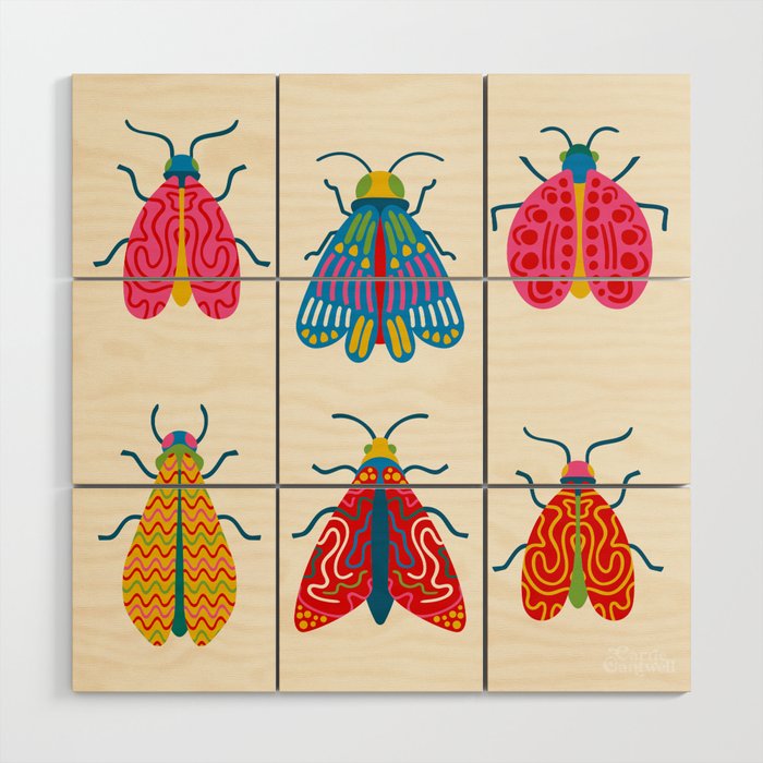 Wonderful Winged Insects - Colorful Retro Bugs Wood Wall Art Gallery Image 1