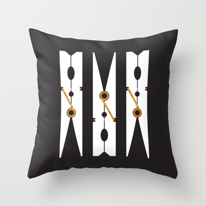 Laundry Clothespins - Gold, Black and White Throw Pillow Gallery Image 1