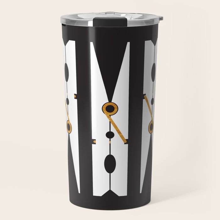 Laundry Clothespins - Gold, Black and White Travel Mug Gallery Image 1