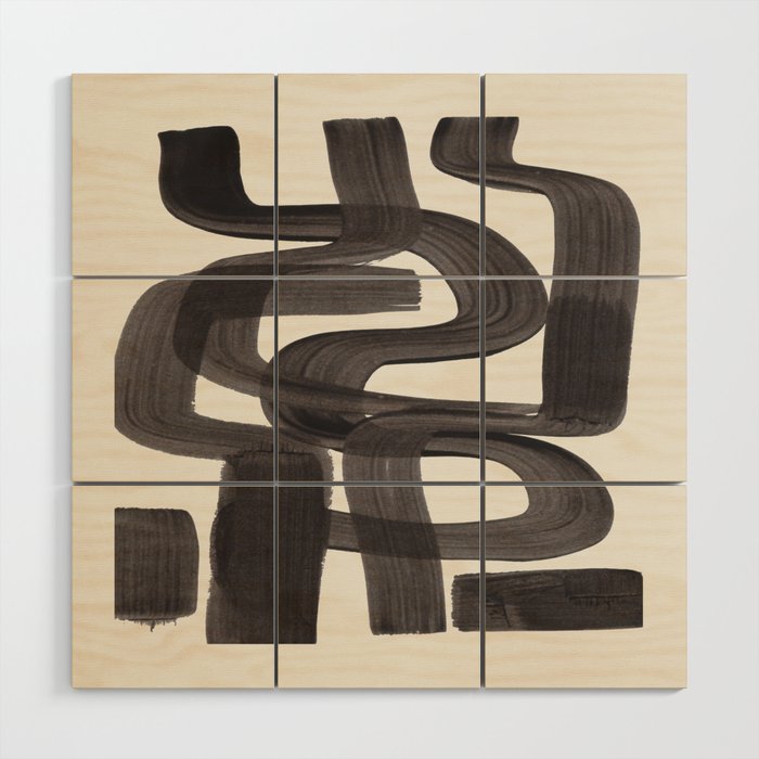 Black Ink Paint Brush Strokes Wiggles Mid Century Modern Wood Wall Art Gallery Image 1