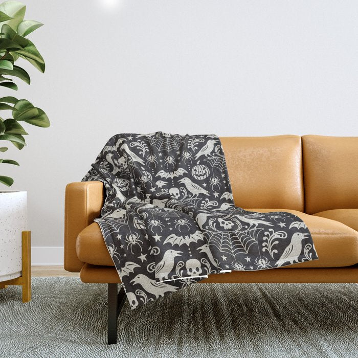 All Hallows' Eve - Black Ivory Halloween Throw Blanket Gallery Image 1
