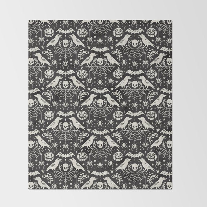 All Hallows' Eve - Black Ivory Halloween Throw Blanket Gallery Image 2