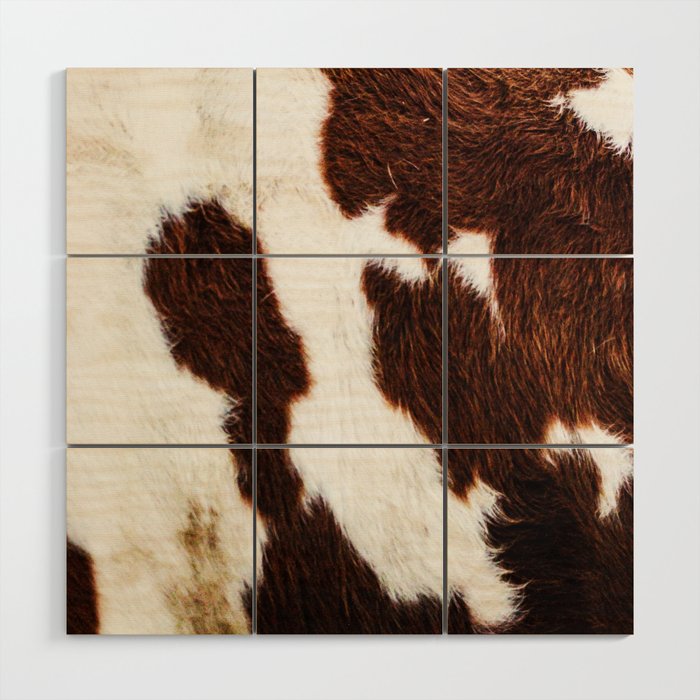 Cowhide Brown Spots Wood Wall Art Gallery Image 1