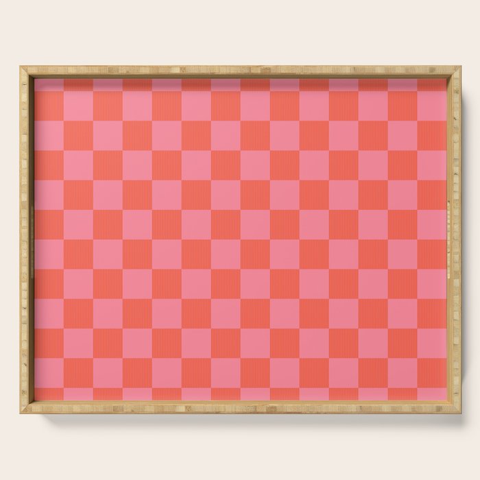 Textured Plaid pattern red and pink Serving Tray Gallery Image 1