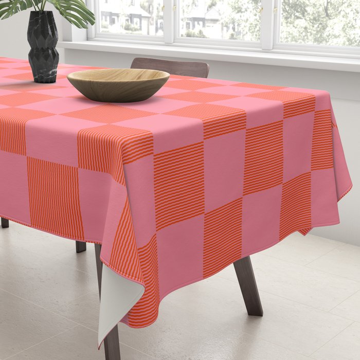 Textured Plaid pattern red and pink Tablecloth Gallery Image 3