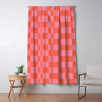Textured Plaid pattern red and pink Window Curtain Gallery Image 5