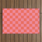 Textured Plaid pattern red and pink Outdoor Rug Gallery Image 1
