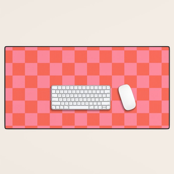 Textured Plaid pattern red and pink Desk Mat Gallery Image 1