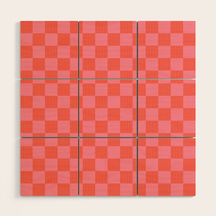 Textured Plaid pattern red and pink Wood Wall Art Gallery Image 1