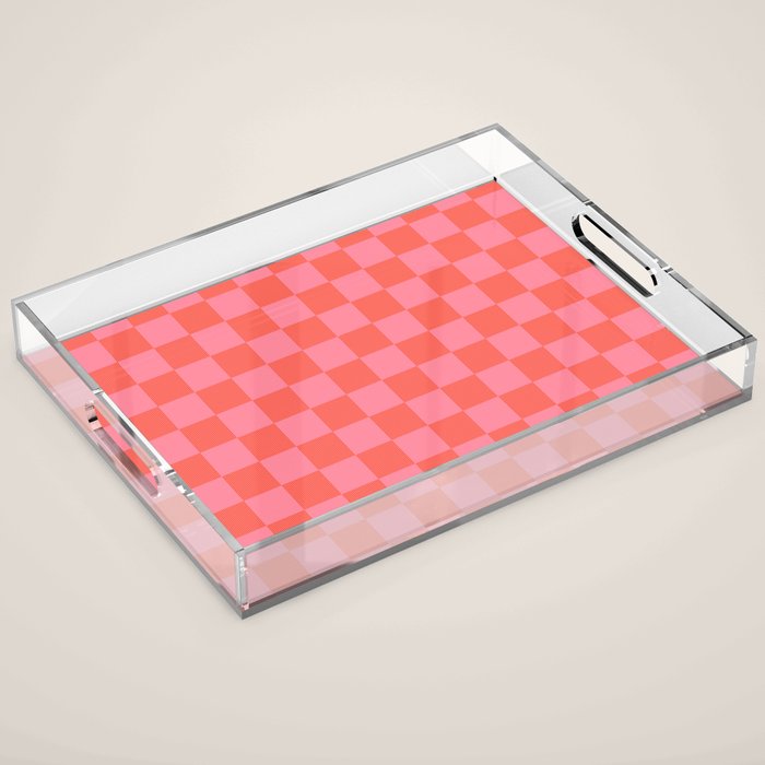 Textured Plaid pattern red and pink Acrylic Tray Gallery Image 1