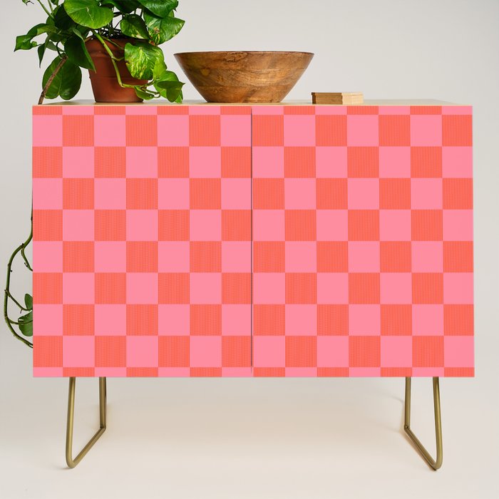 Textured Plaid pattern red and pink Credenza Gallery Image 1
