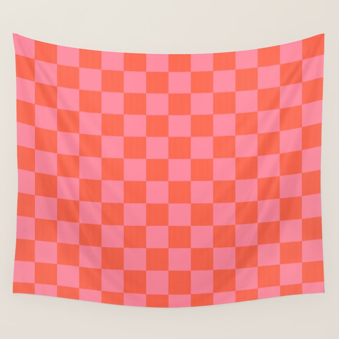 Textured Plaid pattern red and pink Wall Tapestry Gallery Image 4
