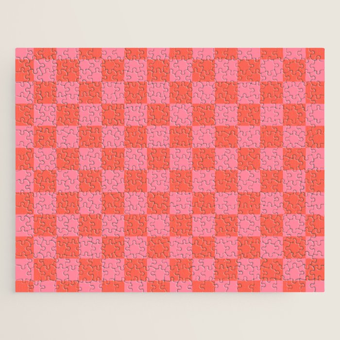 Textured Plaid pattern red and pink Jigsaw Puzzle Gallery Image 1