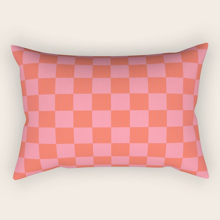 Textured Plaid pattern red and pink Rectangular Pillow Gallery Image 2