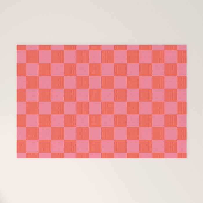 Textured Plaid pattern red and pink Welcome Mat Gallery Image 1