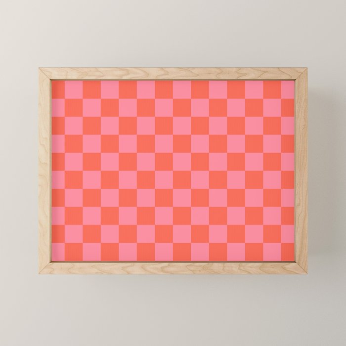 Textured Plaid pattern red and pink Mini Art Print Gallery Image 1