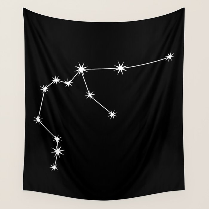 Aquarius Zodiac Star Constellation Line Art Black Wall Tapestry Gallery Image 4