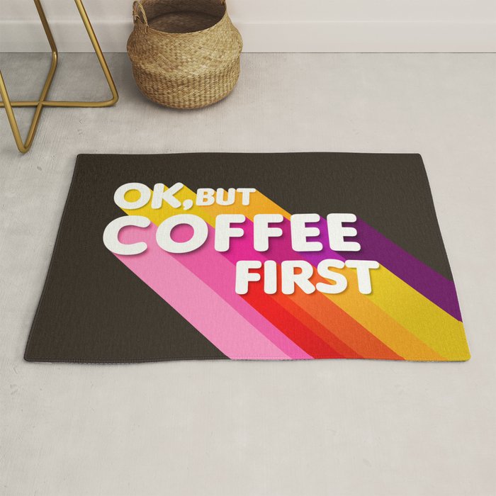 OK, but coffee first - retro typography Rug Gallery Image 1