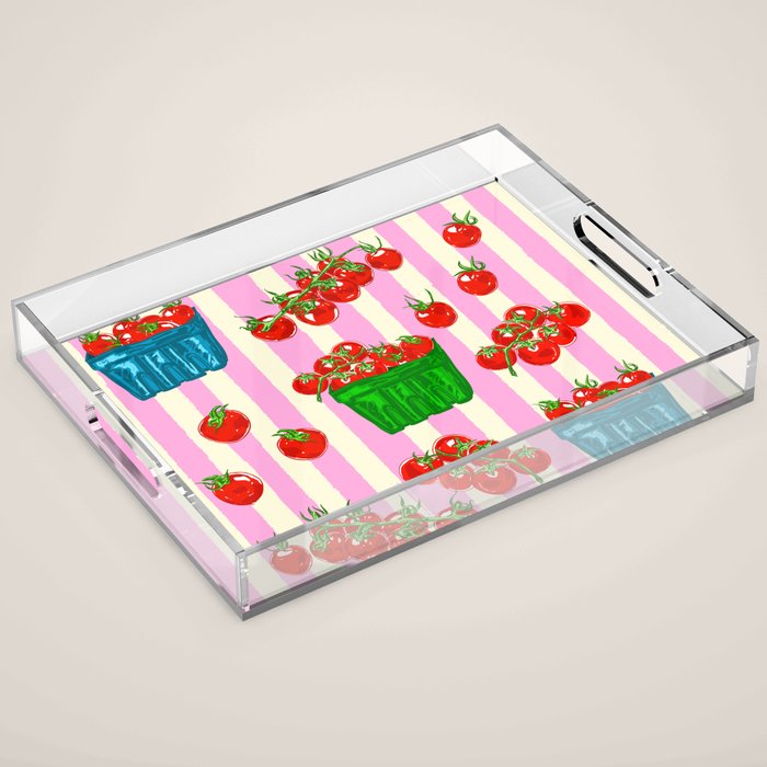 Cherry Tomatoes Euro Summer Aesthetic Stripes Illustration Acrylic Tray Gallery Image 1