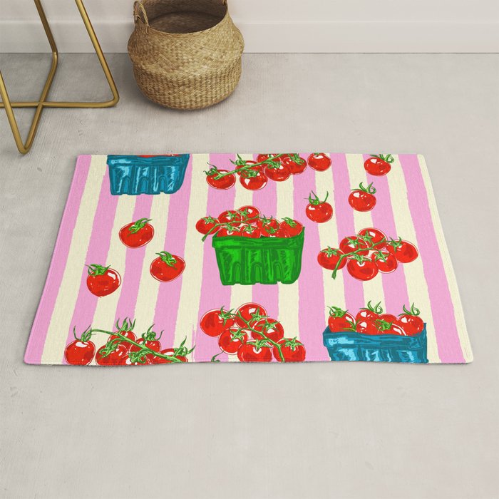 Cherry Tomatoes Euro Summer Aesthetic Stripes Illustration Rug Gallery Image 1