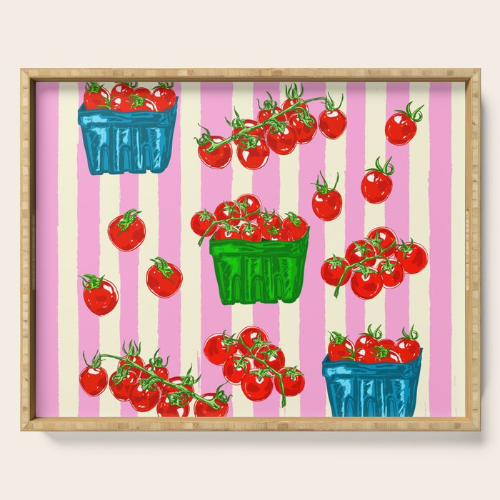 Cherry Tomatoes Euro Summer Aesthetic Stripes Illustration Serving Tray Gallery Image 1