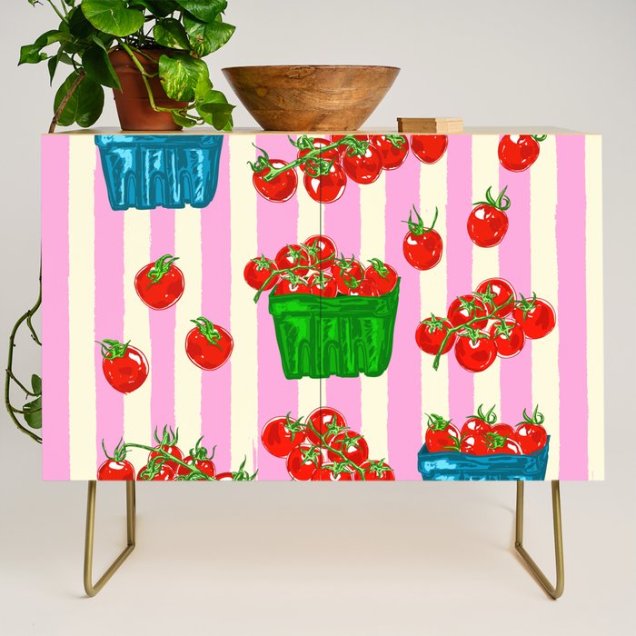 Cherry Tomatoes Euro Summer Aesthetic Stripes Illustration Credenza Gallery Image 1