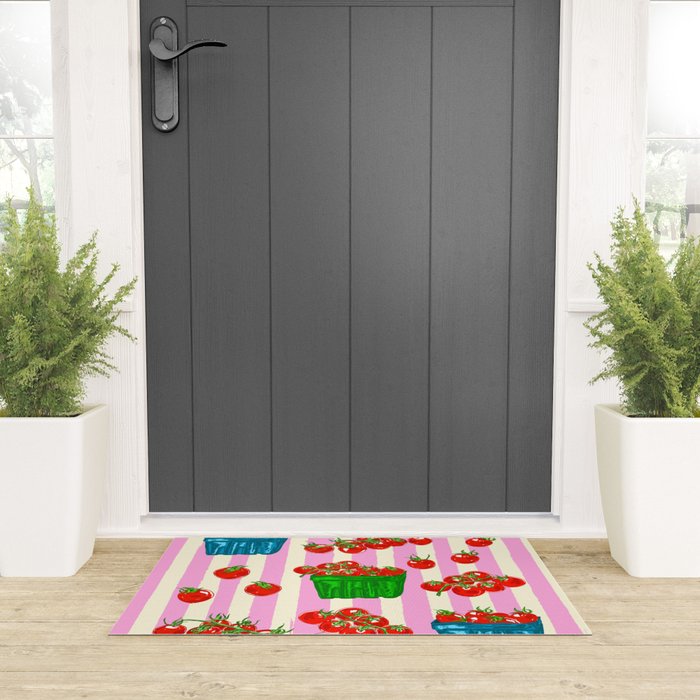 Cherry Tomatoes Euro Summer Aesthetic Stripes Illustration Welcome Mat Gallery Image 3