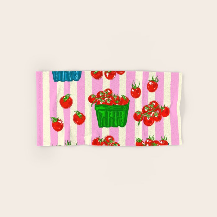 Cherry Tomatoes Euro Summer Aesthetic Stripes Illustration Bath Towel Gallery Image 1