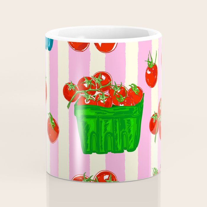 Cherry Tomatoes Euro Summer Aesthetic Stripes Illustration Coffee Mug Gallery Image 4