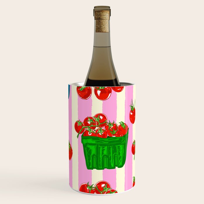 Cherry Tomatoes Euro Summer Aesthetic Stripes Illustration Wine Chiller Gallery Image 1